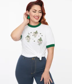 White & Green Saint Paddy Cats Fitted Graphic Tee