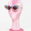 White & Rainbow Gemstone Cat Eye Sunglasses