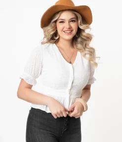 White Eyelet Peplum Jolene Blouse