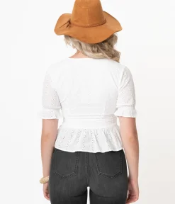 White Eyelet Peplum Jolene Blouse