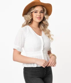 White Eyelet Peplum Jolene Blouse