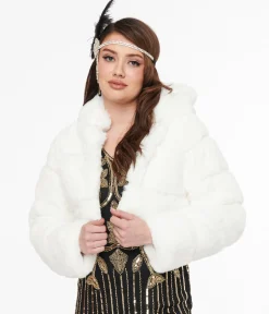 White Faux Fur Puffer Crop Jacket