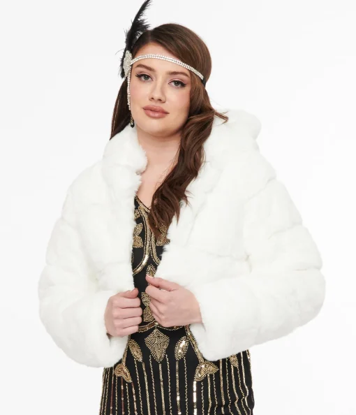 White Faux Fur Puffer Crop Jacket