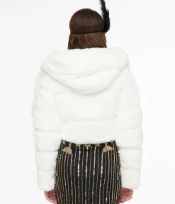 White Faux Fur Puffer Crop Jacket