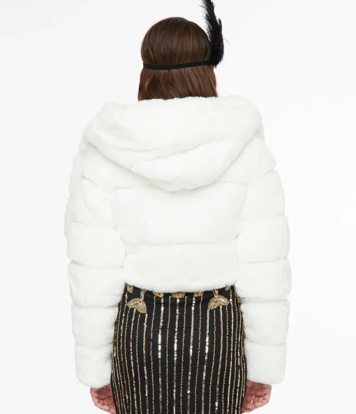 White Faux Fur Puffer Crop Jacket