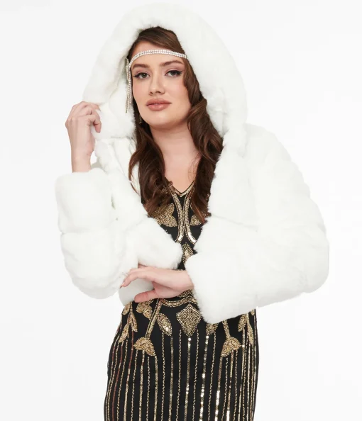 White Faux Fur Puffer Crop Jacket