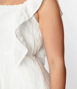 White Floral Embroidered Ruffled Shift Dress