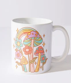 White Groovy Mushroom Garden Mug