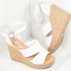 White Leatherette Espadrille Wedge Sandals
