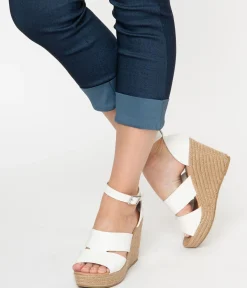 White Leatherette Espadrille Wedge Sandals