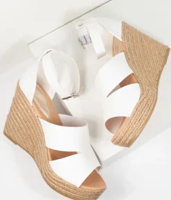 White Leatherette Espadrille Wedge Sandals