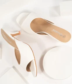 White Leatherette Peep Toe Kitten Heels