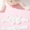 White Rhinestone Floral Garter Set