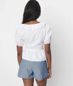 White Scallop Eyelet Trim Fernanda Blouse