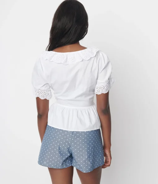 White Scallop Eyelet Trim Fernanda Blouse