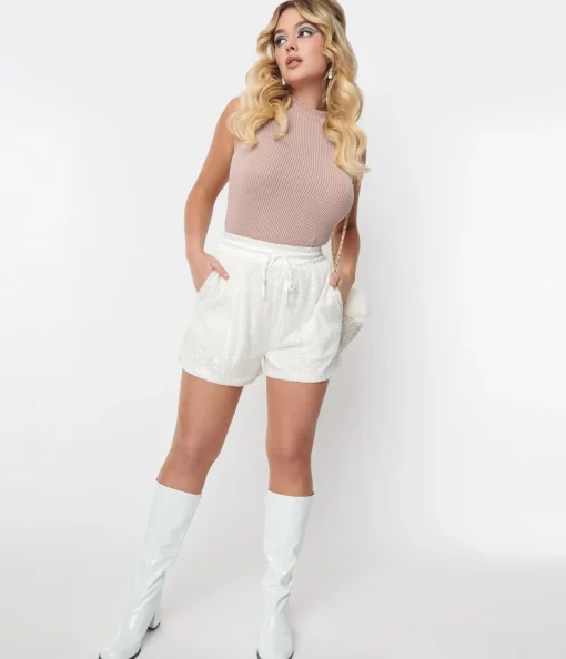 White Sequin Shorts