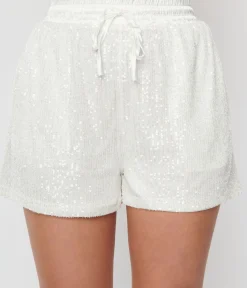 White Sequin Shorts