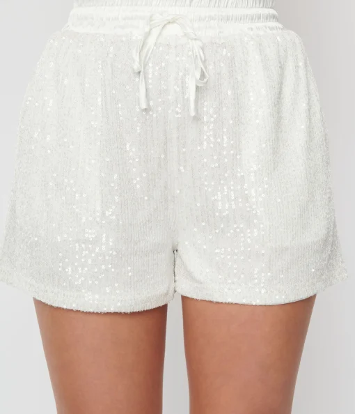 White Sequin Shorts