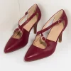 Wine Red Leatherette Cross Strap Pointed Toe Pumps
