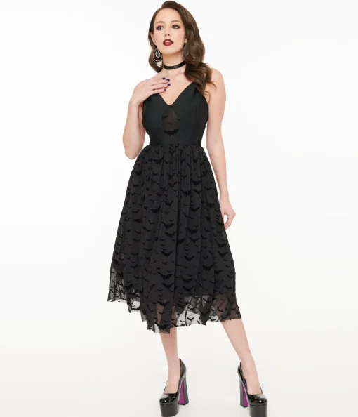 Witchwood Bags Black Velvet Bat Fit & Flare Dress