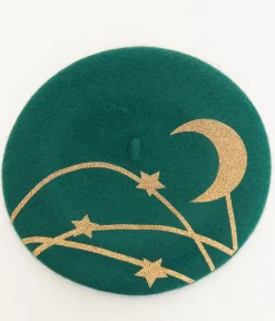 Witchwood Bags Forest Green & Gold Moon & Stars Beret