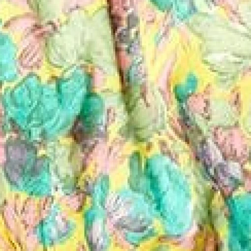 Yellow & Green Floral Tiered Midi Dress
