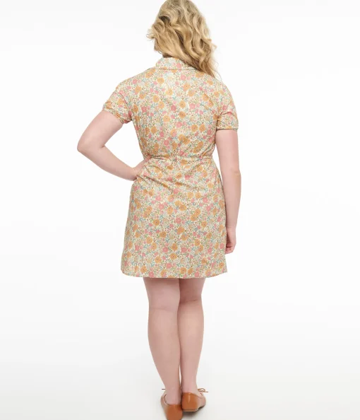 Yellow Floral Cotton Shirt Dress