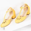 Yellow Leatherette Minny T-Strap Heels
