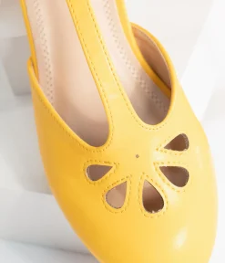 Yellow Leatherette Minny T-Strap Heels