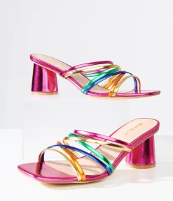 Y2K Rainbow & Pink Metallic Heel Sandals