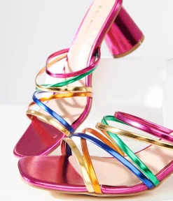 Y2K Rainbow & Pink Metallic Heel Sandals