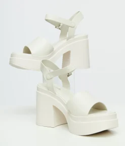 Y2K White Leatherette Chunky Platform Heels