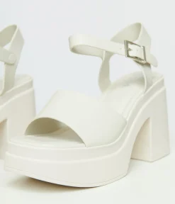Y2K White Leatherette Chunky Platform Heels