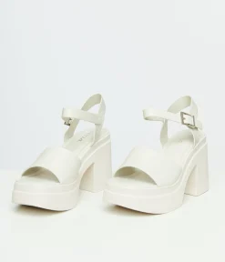 Y2K White Leatherette Chunky Platform Heels